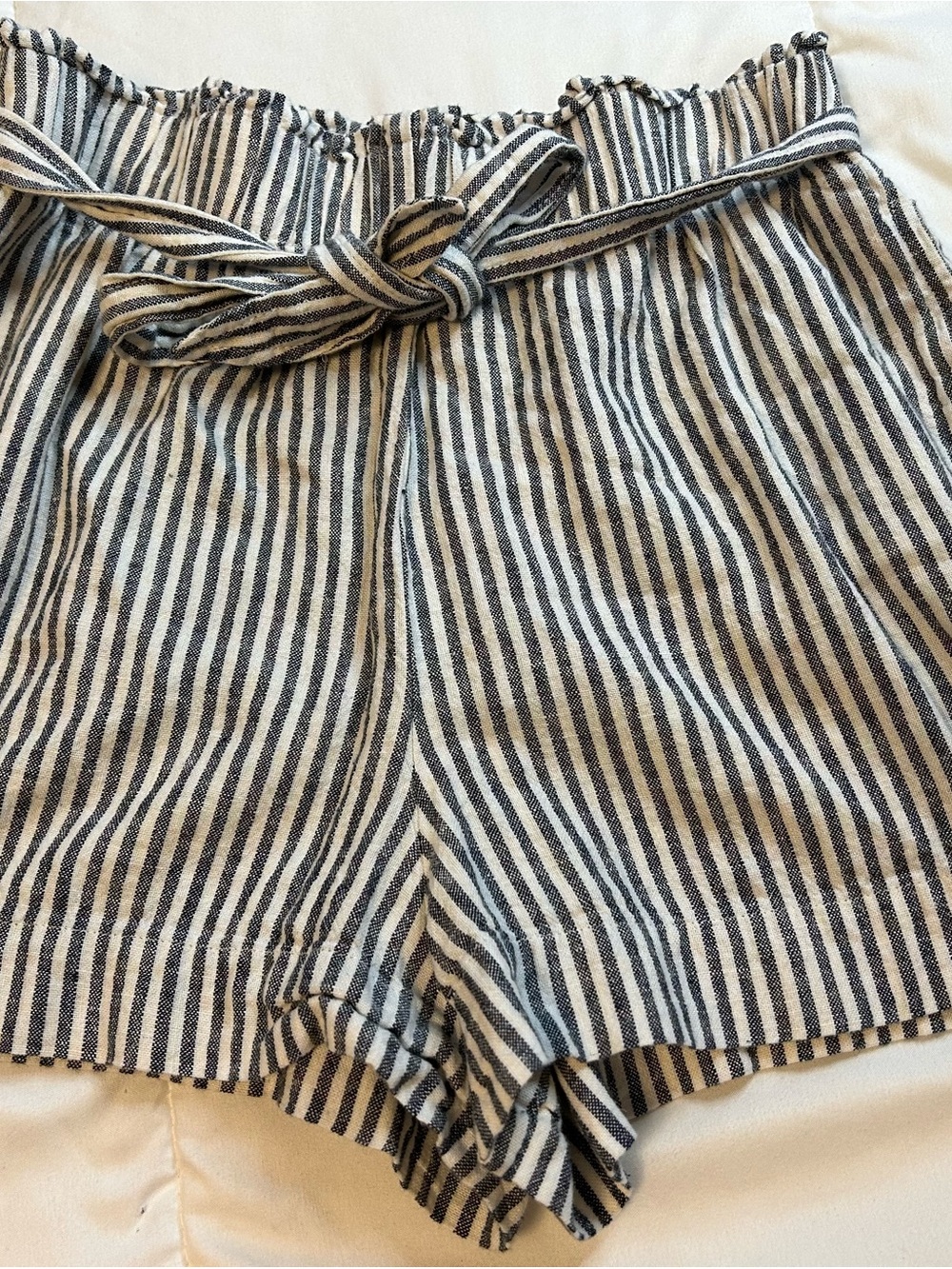 BCBGMaxAzria Black & White Striped High-Waist Paperbag Shorts
